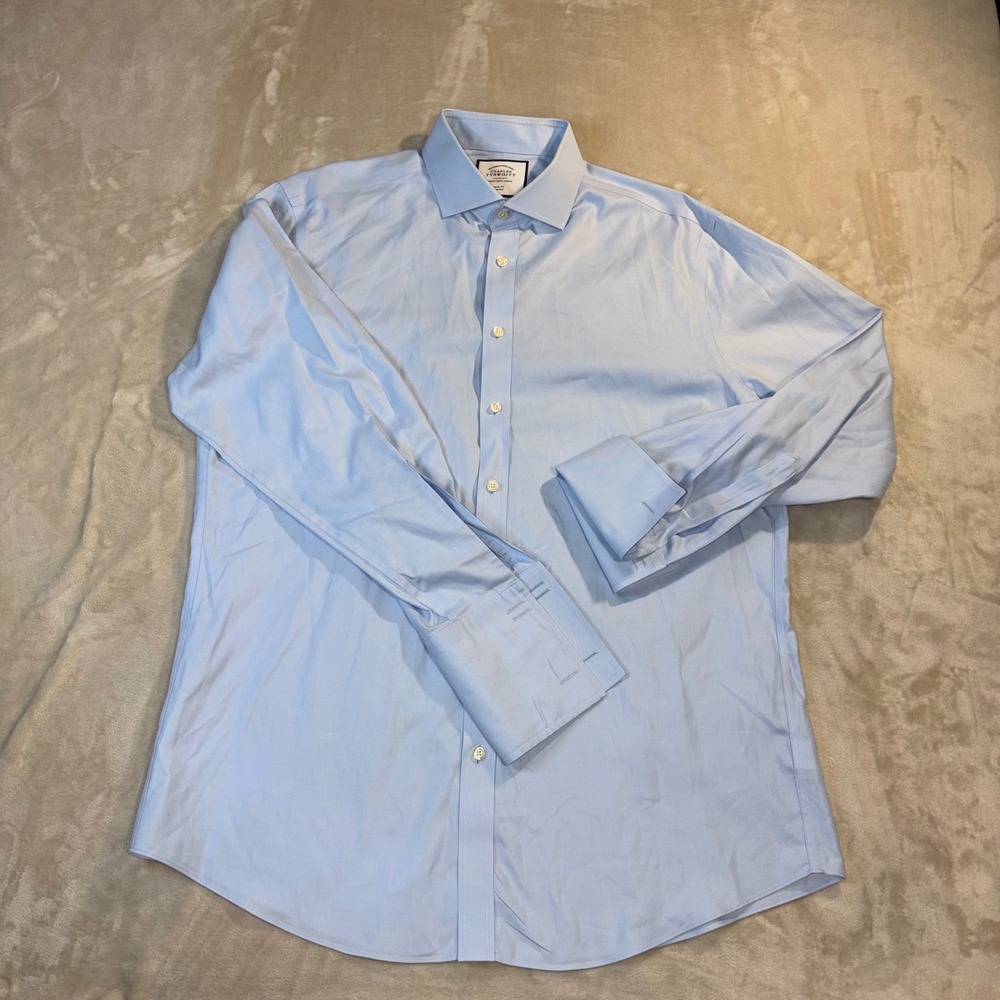 Charles Tyrwhitt Slim Fit Non-Iron Dress Shirt Light Blue French Cuff 17/35